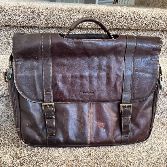 Samsonite Burgundy Large Leather Vintage Laptop Bag Briefcase .
